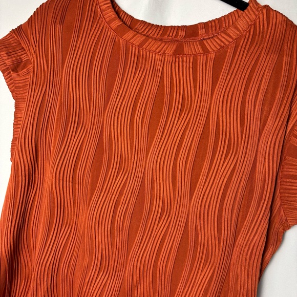 Chic Rust Wave Pattern Dressy Blouse Large - Picture 4 of 9